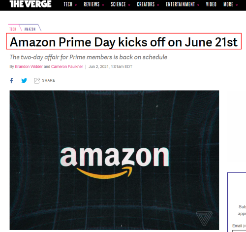 亚马逊官方正式宣布在6月21、22日开展Prime Day活动！